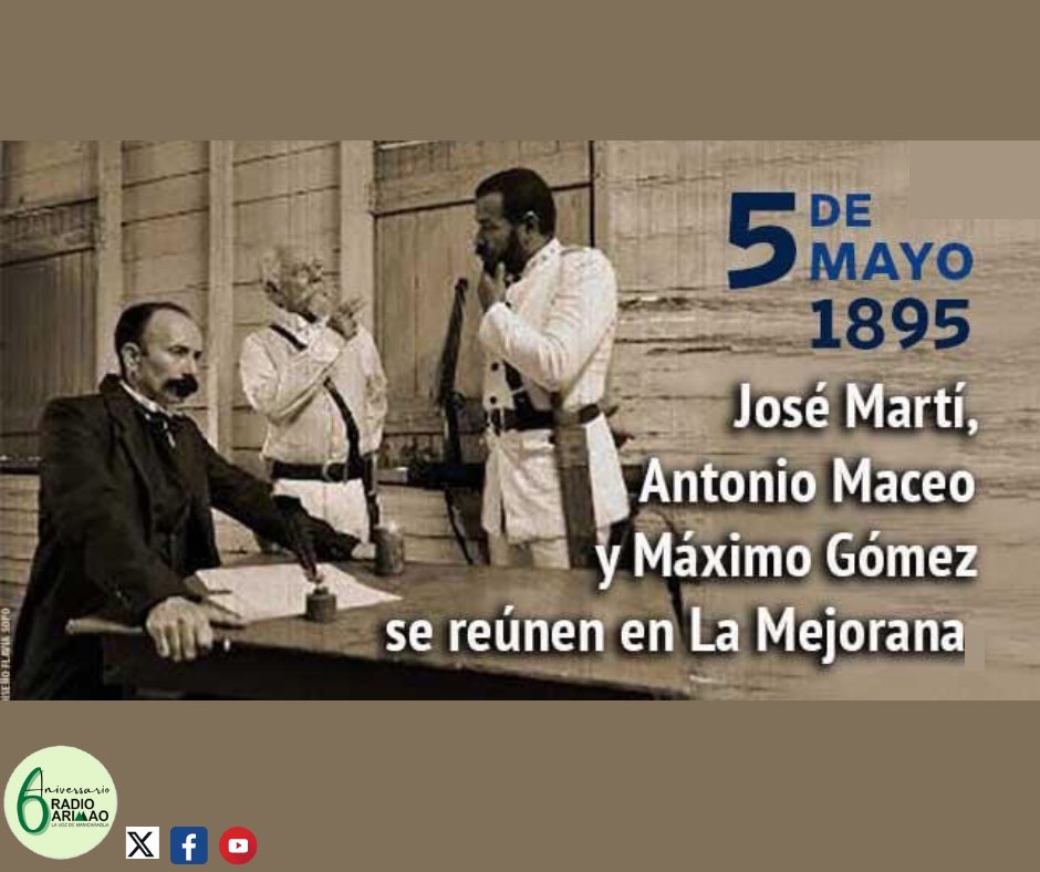 #RadioArimao #Manicaragua Reunión de La Mejorana. Este encuentro tuvo lugar en una finca del Oriente cubano el 5 de mayo de 1895, entre José Martí, Máximo Gómez y Antonio Maceo, los principales líderes de la recién iniciada Guerra Necesaria. #UnSonidoConAromas #SextoAniversario