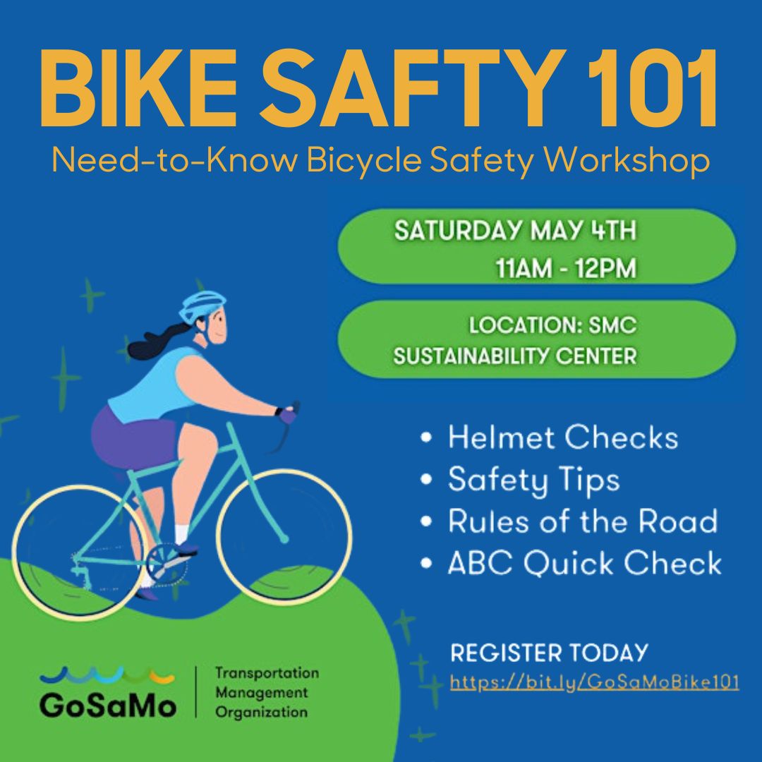 🚴‍♂️ Celebrate Bike Month with GoSaMo TMO! 🎉 This May, embrace cycling and boost your biking confidence! Join us for an essential session on mastering the rules of the road. 🗓 Saturday, May 4, 11 a.m. - 12 p.m. 📍 Location: SMC Sustainable Center RSVP: eventbrite.com/e/bike-101-wit…