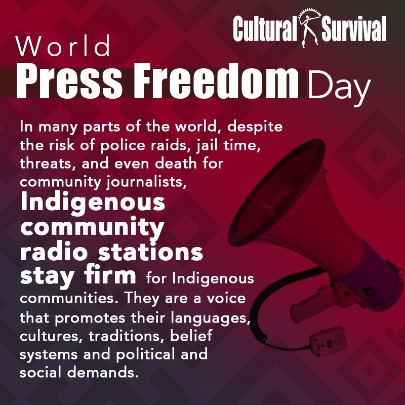 For many #IndigenousPeoples, radio is the most accessible platform to exercise their #PressFreedom rights. This #WorldPressFreedomDay, we demand an end to violence and threats to Indigenous journalists and the criminalization and persecution of Indigenous community stations!