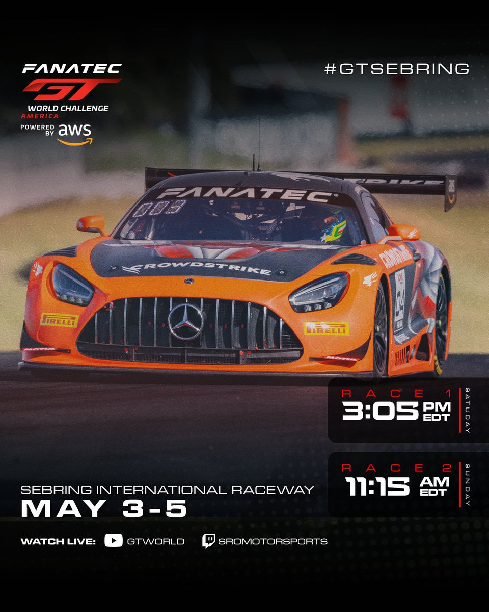 #GTWorldChAm heads to @sebringraceway this weekend! Be sure to tune in to catch all the action!  

📺: ow.ly/gI0M50RvFS1

#GTSebring / @gtworldcham