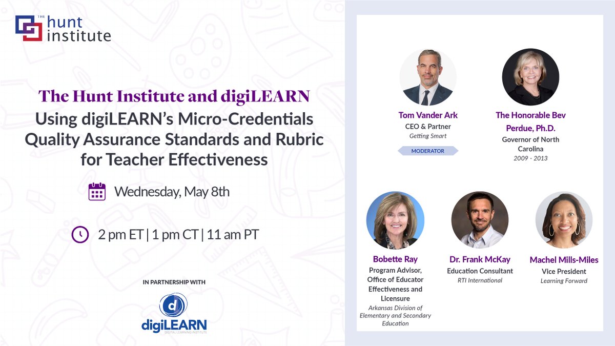 Join us and @DigiLearnInst on 5/8 as we explore the transformative potential of micro-credentials in shaping the future of educator development and retention. Register here: ow.ly/LEFx50RvHfn @tvanderark @Getting_Smart @ArkansasEd @FrankMcKayNC @RTI_Intl @LearningForward