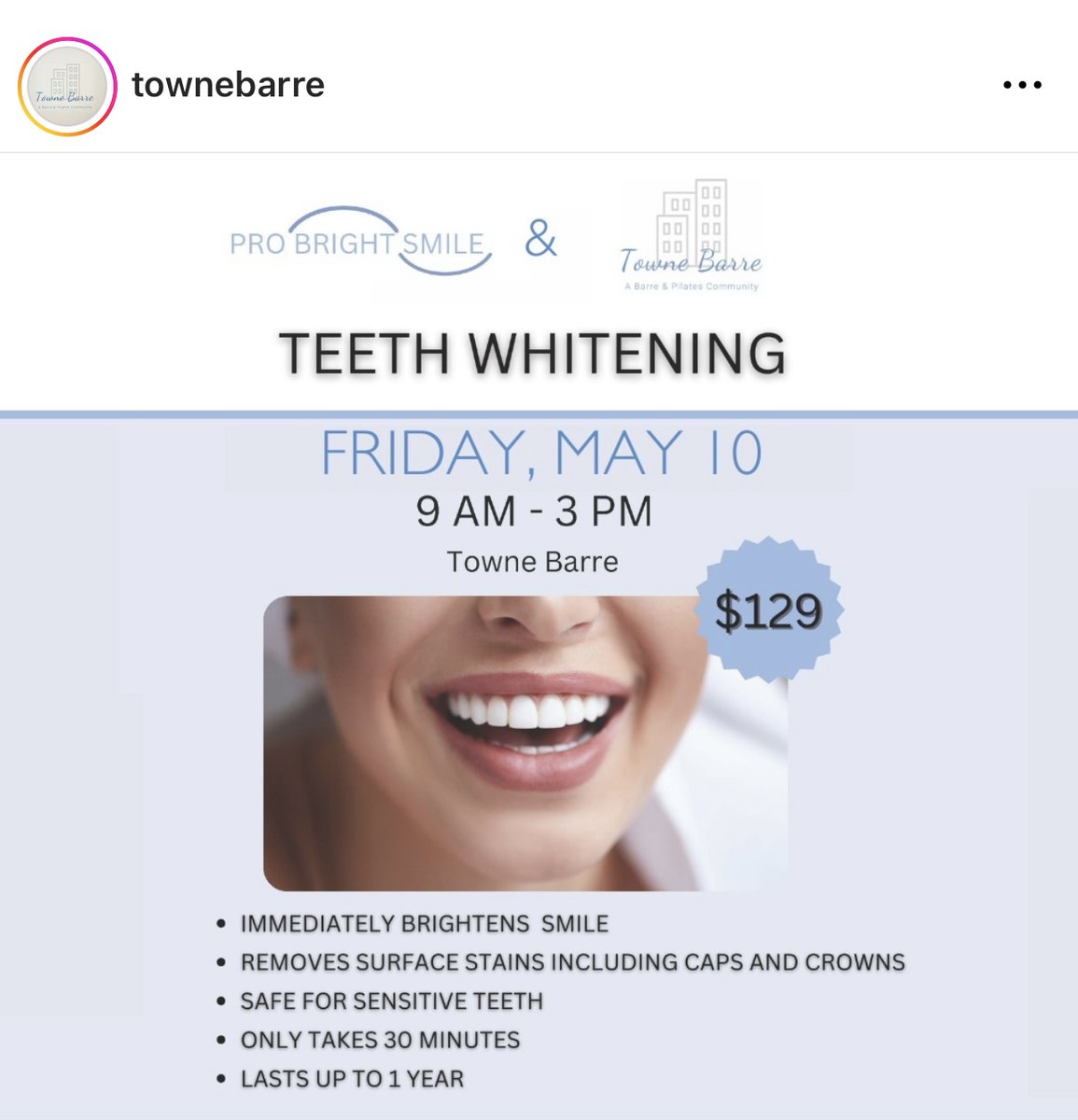 #Barre & #teethwhitening ... Yes please!!! 
Pro Bright Smile & Towne Barre joining forces😄

Go to probrightsmile.com to register today

#DulaneyPlaza #Community #Shoplocal #Supportlocal #Smile #Wellness #Healthylifestyle #Lookgoodfeelgood #Smilebright