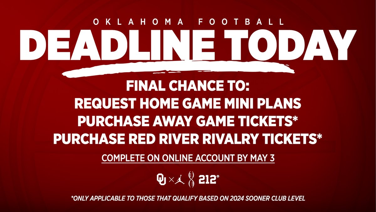 🚨Today is the final day to submit 🏈 mini plan requests and make payment for your fulfilled away game & Red River Rivalry 🎟️! Login ➡️ bit.ly/3WuY2vD