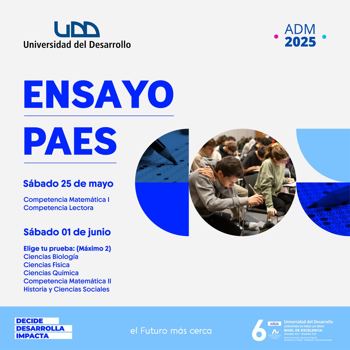 ¡📢Atención📢!

Este próximo 25 de mayo y 1 de junio te queremos invitar al ensayo PAES que realizaremos en la UDD.

Más info👉ensayosadmision.udd.cl