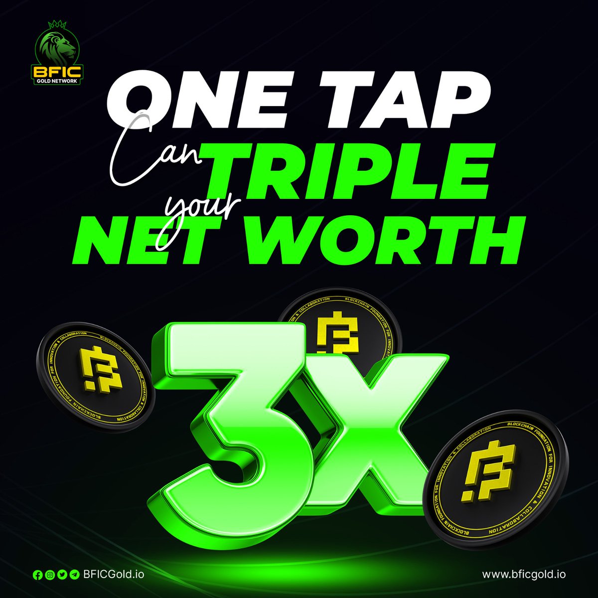Ready to 3x your BFIC❓

The BFIC Gold Network isn't just staking, it's a wealth-building machine, Just one tap opens the door to tripling your BFIC net worth,
Fuel your financial goals at 3x the speed!

Download the App,
keep staking, and keep earning with BFICGold Network! 📲