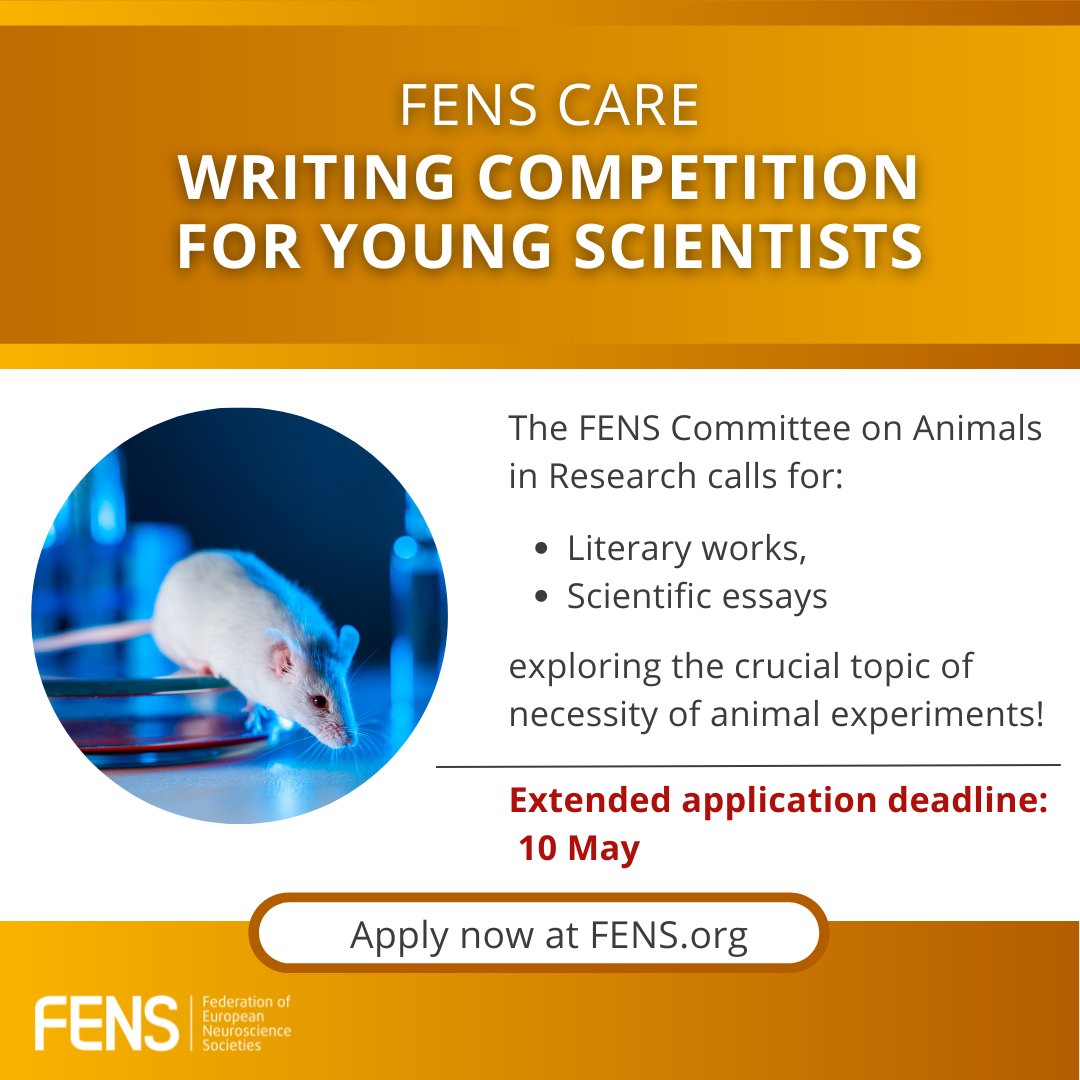 😍 Deadline extended! 🐭 You still have ONE WEEK to send your literary work or scientific essay on #AnimalExperiments in #BrainResearch! 🏆 Don't miss your chance to win a EUR 500 prize and the opportunity to be published in @EJNeuroscience. Learn more loom.ly/SVp6osw