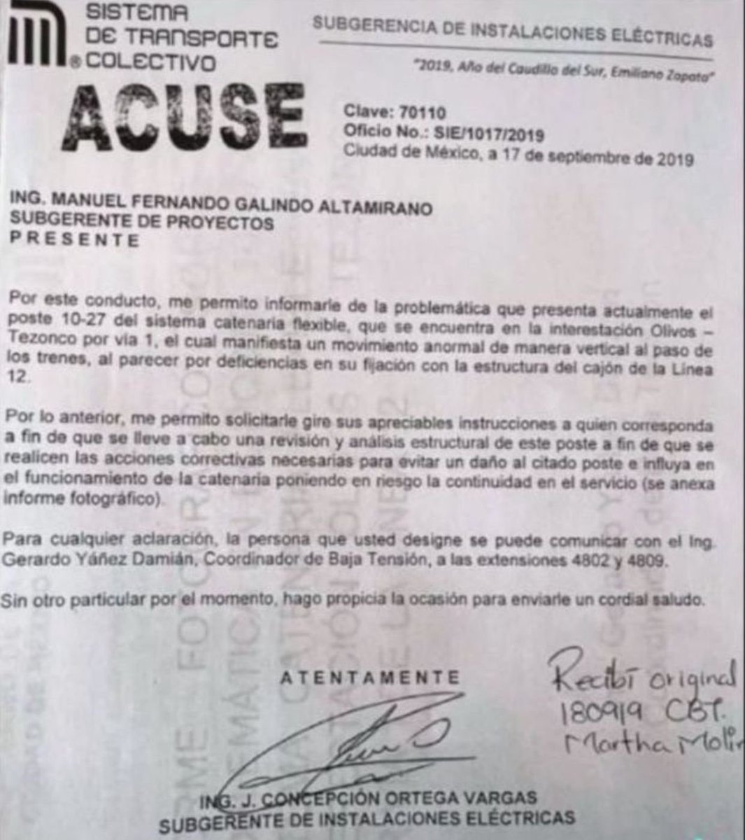 Se le avisó a la Calca desde el 2019 que había fallas en el tramo y a la #CandidataDeLasMentiras le valió madres, y ahora dice que está todo aclarado? #Linea12NoSeOlvida