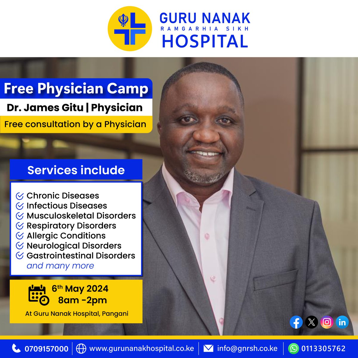 Save the date! This Monday, May 6th, 2024, come to our physician camp for complimentary consultations with Dr. Gitu. Take a proactive step towards better health! #PhysicianCamp #FreeConsultation #HealthcareForAll #WellnessEvent #DrGitu #CommunityHealth #HealthyLiving