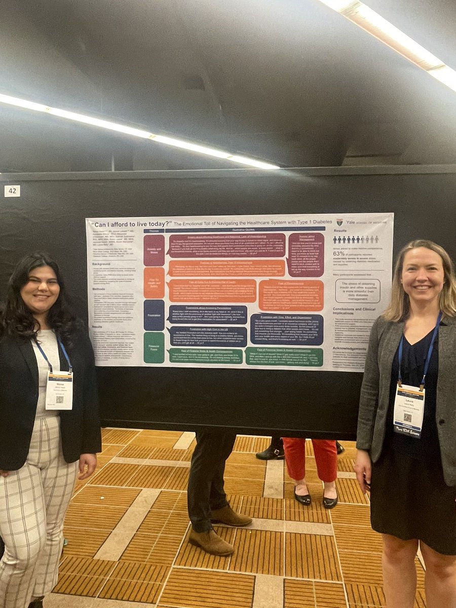 Very proud of my mentee, @shirazharel, for presenting her poster, “‘Can I afford to live today?’ The Emotional Toll of Navigating the Healthcare System with T1D” at the @PedsEndoSociety meeting. This research was developed and led by a team of people with #T1D. #insulin4all