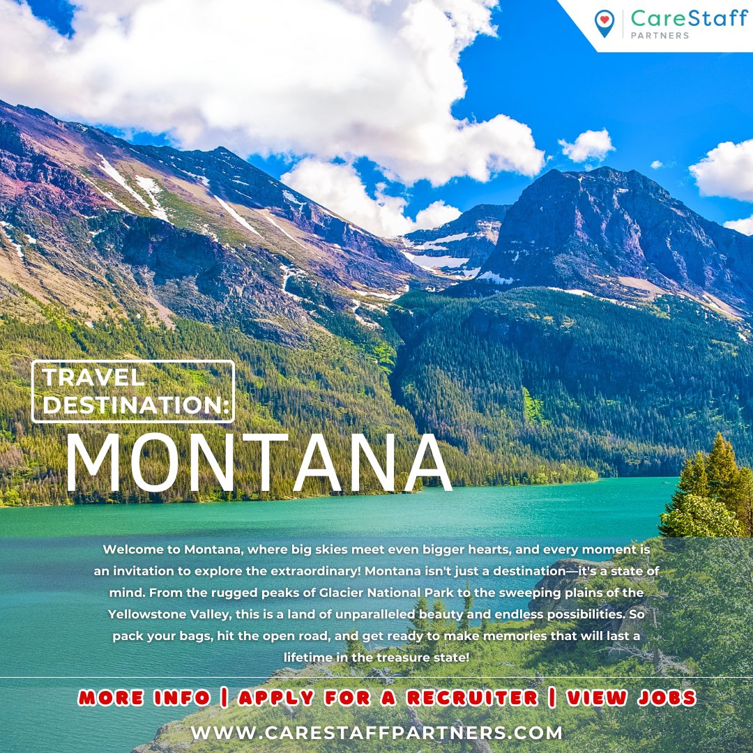 Happy National Montana Day 🏞️ Check out our Montana positions today! 😄

#RN #RNJobs #RT #RespiratoryTherapist #SurgicalTech #CNA #PT #PhysicalTherapist #COTA #OccupationalTherapistAssistant #OT #EchoTech #PTA #staffingagency #nursejobs #healthcarerecruitment #nursestaffing