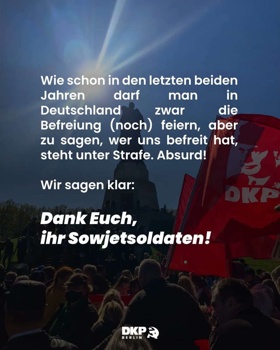 📢 Eilmeldung 📢

Wieder einmal wird verboten, am 8. und 9. Mai die Befreier zu benennen. 

Doch die Vergangenheit lässt sich nicht vertuschen. Wir sagen klar:

𝗗𝗮𝗻𝗸 𝗲𝘂𝗰𝗵, 𝗶𝗵𝗿 𝗦𝗼𝘄𝗷𝗲𝘁𝘀𝗼𝗹𝗱𝗮𝘁𝗲𝗻!