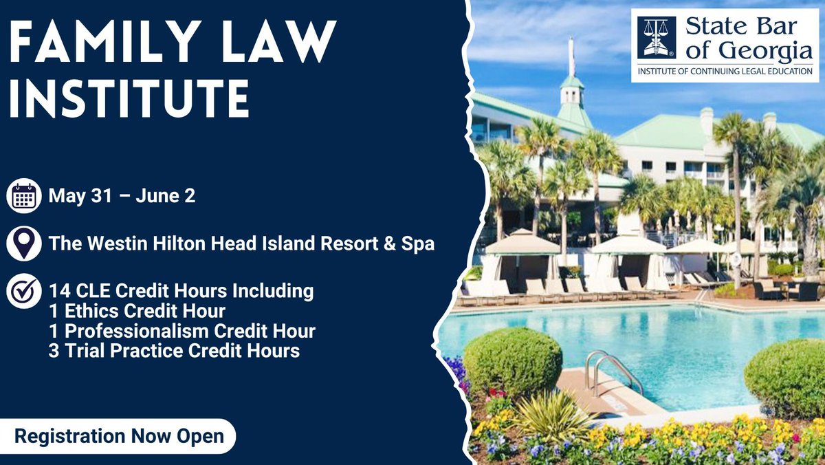 Today is the last day to get the group rate for our Family Law Institute! Register today and join us at the beach! buff.ly/3QqjIVN 

#FamilyLaw #FamilyLawyer #CLE #LegalEducation