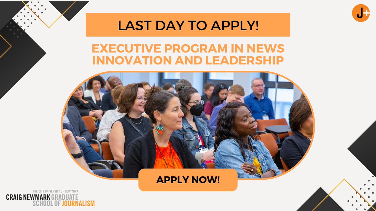 ⌛️This is your FINAL CALL to advance your career and become a trailblazer in the news industry with our Executive Program! Applications close TODAY, and we don't want you to miss out. Submit yours by 11:59 p.m. ET on Friday, May 3 ↓ journalism.cuny.edu/j-plus/executi…