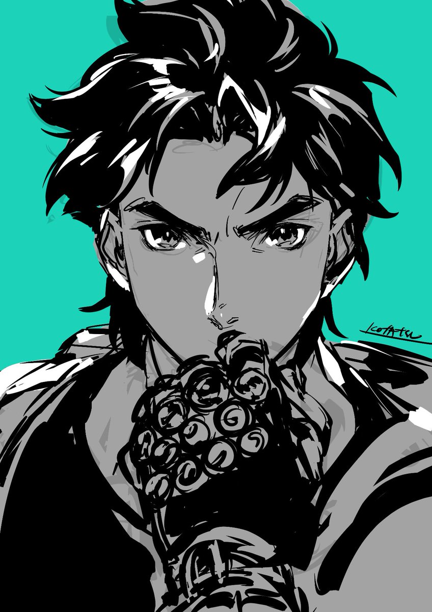 jonathan joestar solo looking at viewer 1boy gloves monochrome male focus signature  illustration images