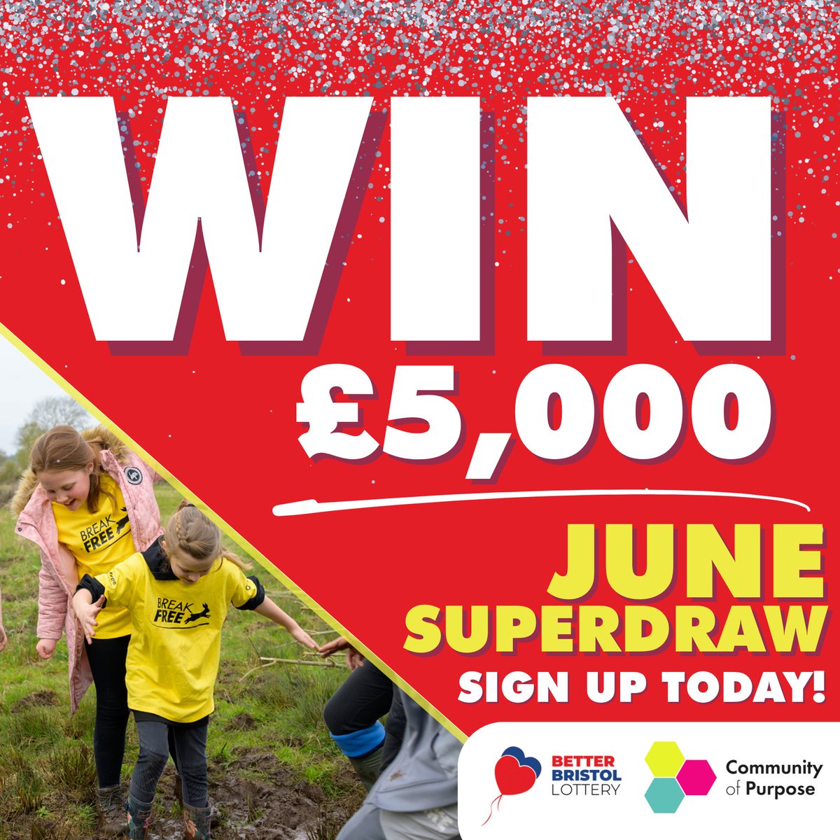 🎉 Join the £5,000 SUPERDRAW! 🎉 With just a £2 ticket, you can enter the Better Bristol Lottery for a chance to win cash prizes, all while contributing to making Bristol better for its young people. 🌟 This June, the Superdraw prize is an incredible £5,000! Don't miss out!