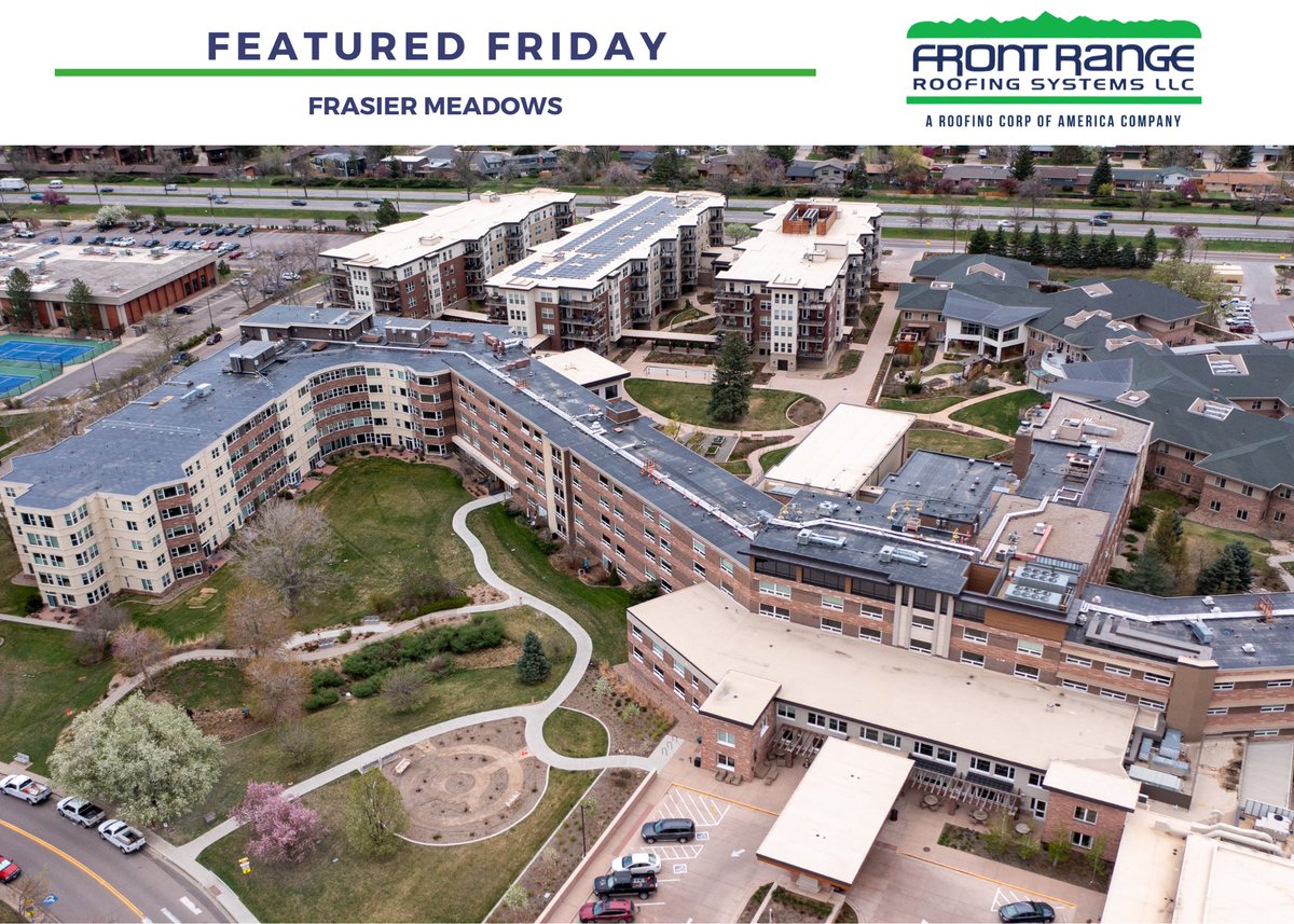 #FRRS #FeaturedFriday Project: Frasier Meadows

    •    Roof Type: Adhered .060 Mil EPDM / TPO 
    •    Roofing Manufacturer: @CarlisleSynTec 
    •    Total Square Footage of Roofing Completed: 100,000 Sq Ft