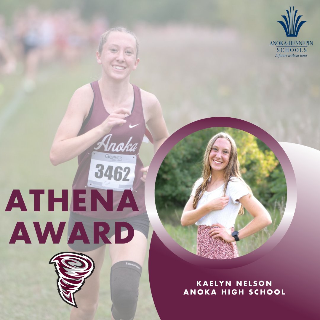 Congratulations to Anoka High School Athena Award winner Kaelyn Nelson! Nelson is a three-sport athlete, excelling in cross country, track & field and nordic skiing. She has earned 15 varsity letters. Read more about #AHSchools Athena Award winners: bit.ly/3UofuyY