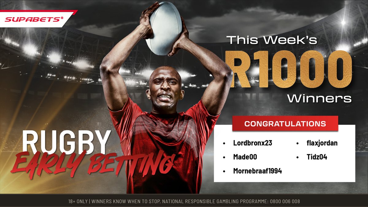 Congrats to this week's Rugby Early Betting Winners!😀
European Champions and Challenge Cup playoffs are ahead so get those bets in right now supacrew🏉
#RugbyEarlyBetting #Supabets
BET➡️ co.pulse.ly/z6slnqfafh