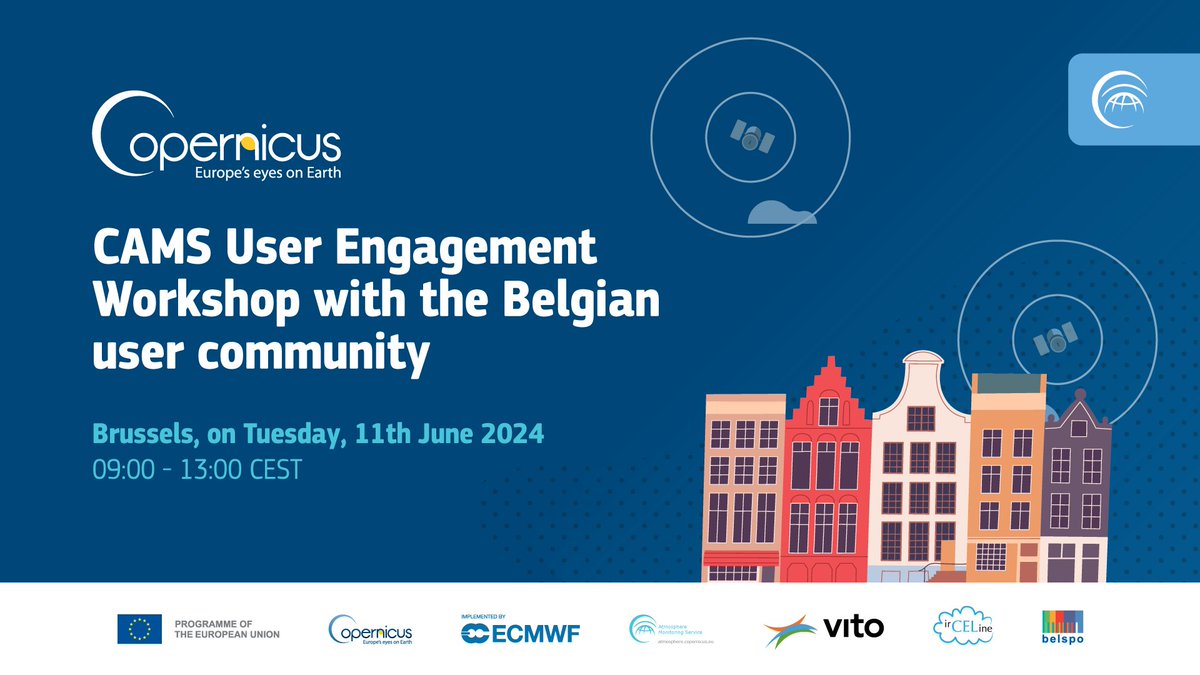 📢Join the in-person CAMS user workshop organised together with @VITObelgium , IRCELINE & @belspo. 🗓️11th June 2024 The half-day workshop takes place in #Brussels and is targeted at current and potential future CAMS users in the country. Register here 👉atmosphere.copernicus.eu/cams-user-enga…