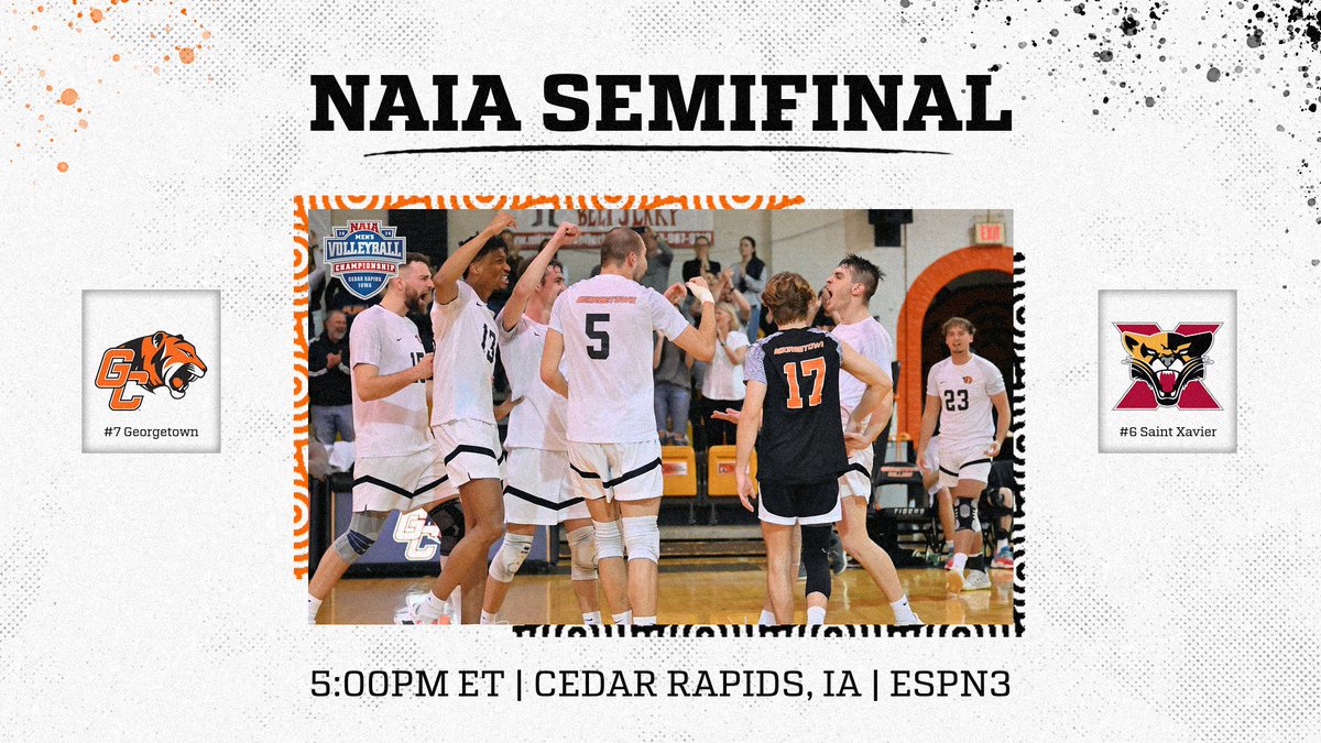 It's Semifinal Friday. Georgetown takes on Saint Xavier for the 3rd time this season. The teams split in the regular season. This one sends the winner to the national championship. First serve is at 5:00pm ET on ESPN3 at the link below. #TigerPride 📺georgetowncollegeathletics.com/links/nz1k7l