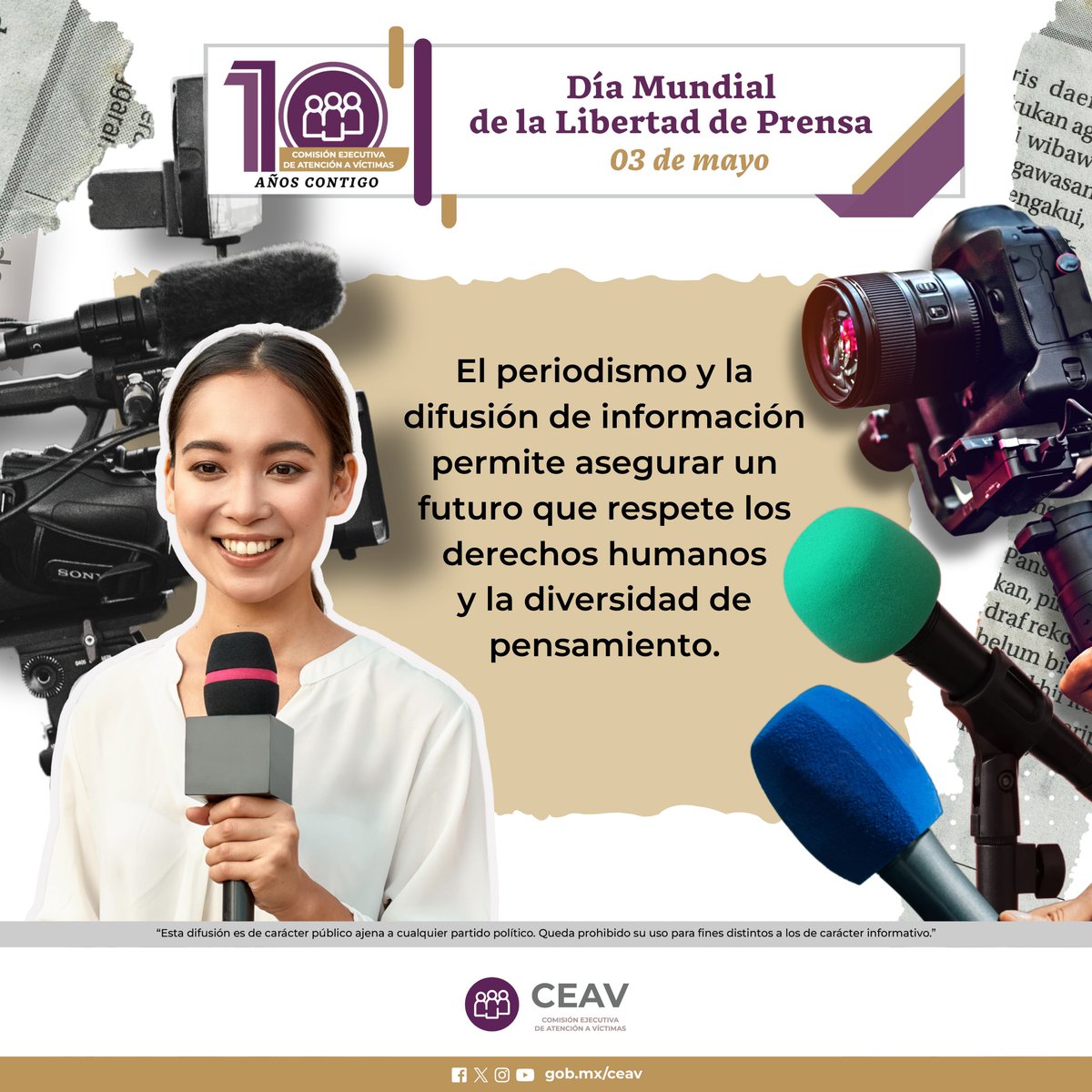 📅 Día Mundial de la Libertad de Prensa 🔍 Las y los ciudadanos necesitamos información veraz, precisa, oportuna y exhaustiva para ejercer nuestros #DDHH. La #LibertadDePrensa nos permite tener diversidad de voces.