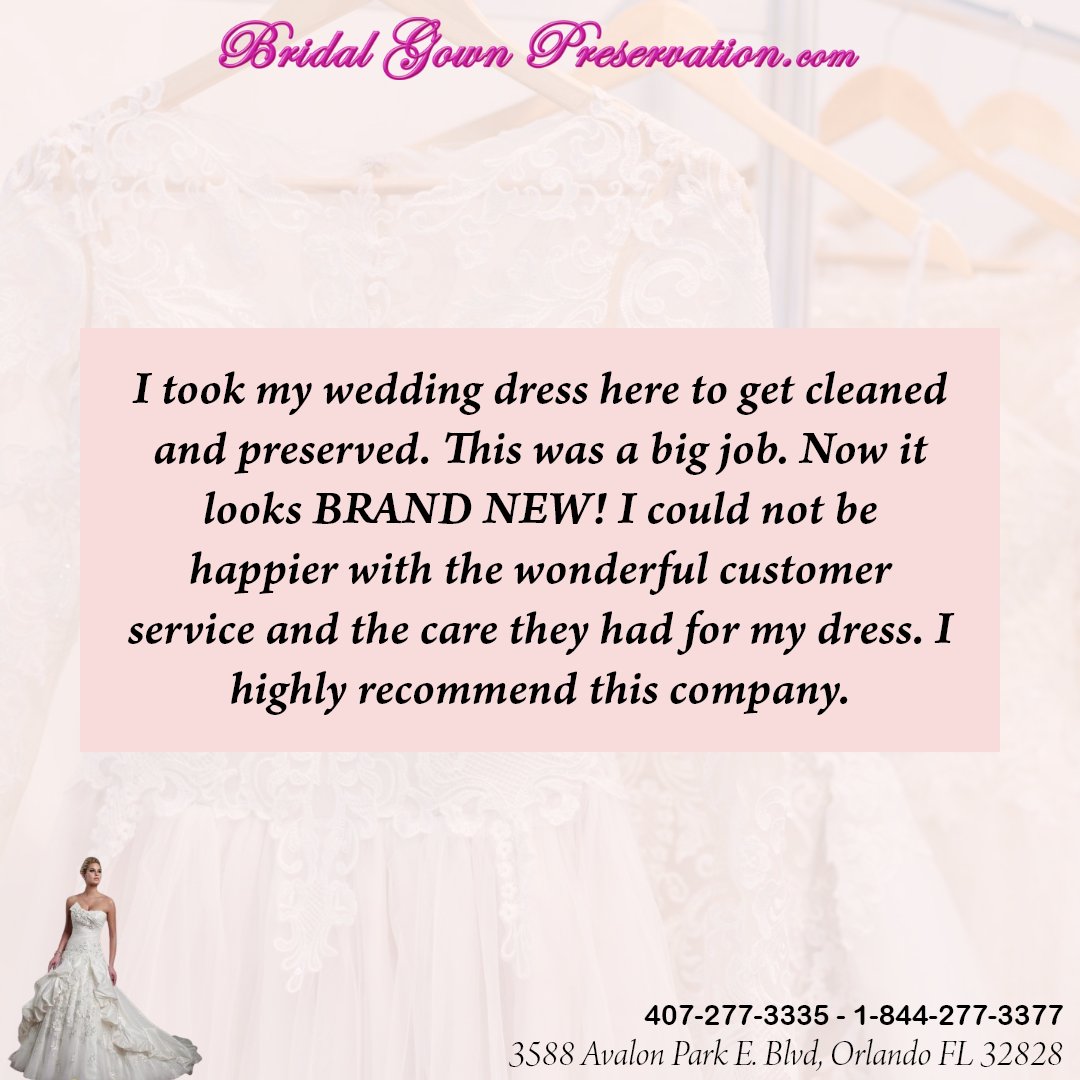 Cheers to the bride & her timeless elegance! Her gown, preserved with love & care, tells a story of everlasting romance. Let us help you preserve your precious memories too! 
#WeddingDress #HappyCustomer #CustomerAppreciation #WeddingGownCare #WeddingDressCleaning #ClientLove