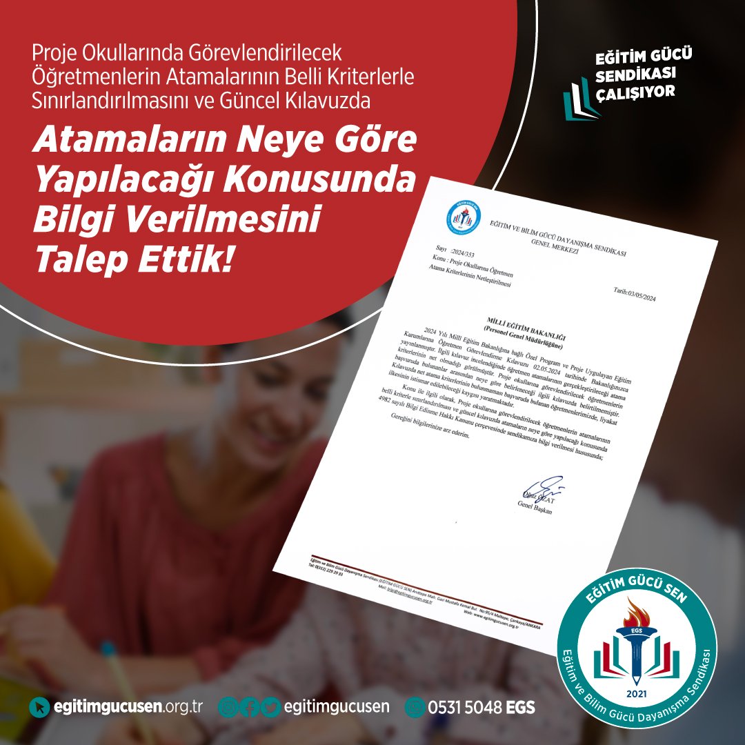 2024 Yılı Millî Eğitim Bakanlığına bağlı Özel Program ve Proje Uygulayan Eğitim Kurumlarına Öğretmen Görevlendirme Kılavuzu 02.05.2024 tarihinde Bakanlığınızca yayınlanmıştır. İlgili kılavuz incelendiğinde öğretmen atamalarının gerçekleştirileceği atama kriterlerinin net olmadığı…