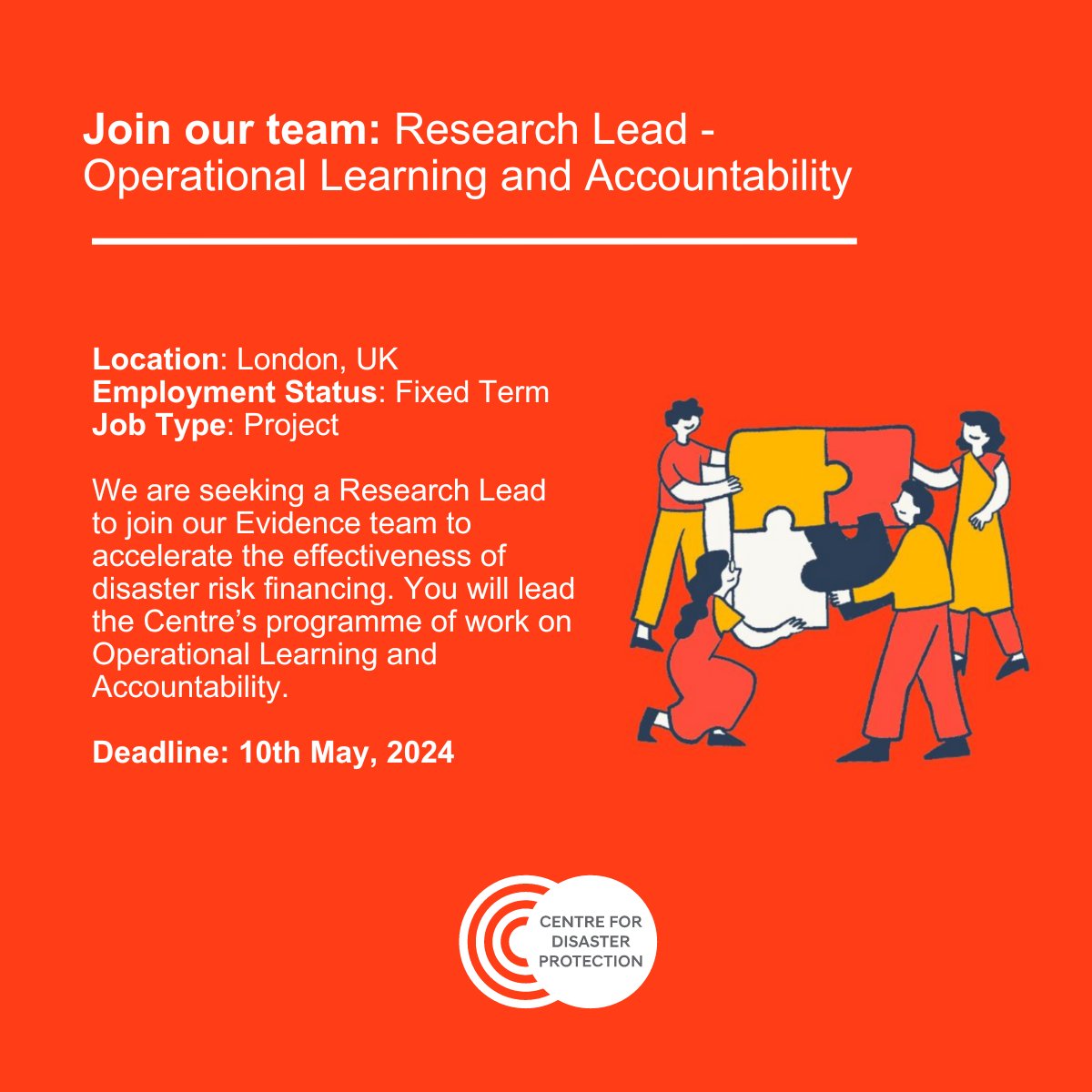 We are #hiring a Research Lead to join our Evidence team, leading on Operational Learning and Accountability. You will research barriers to disaster risk financing and have the opportunity to contribute to the Centre's evidence agenda. disasterprotection.org/join-us