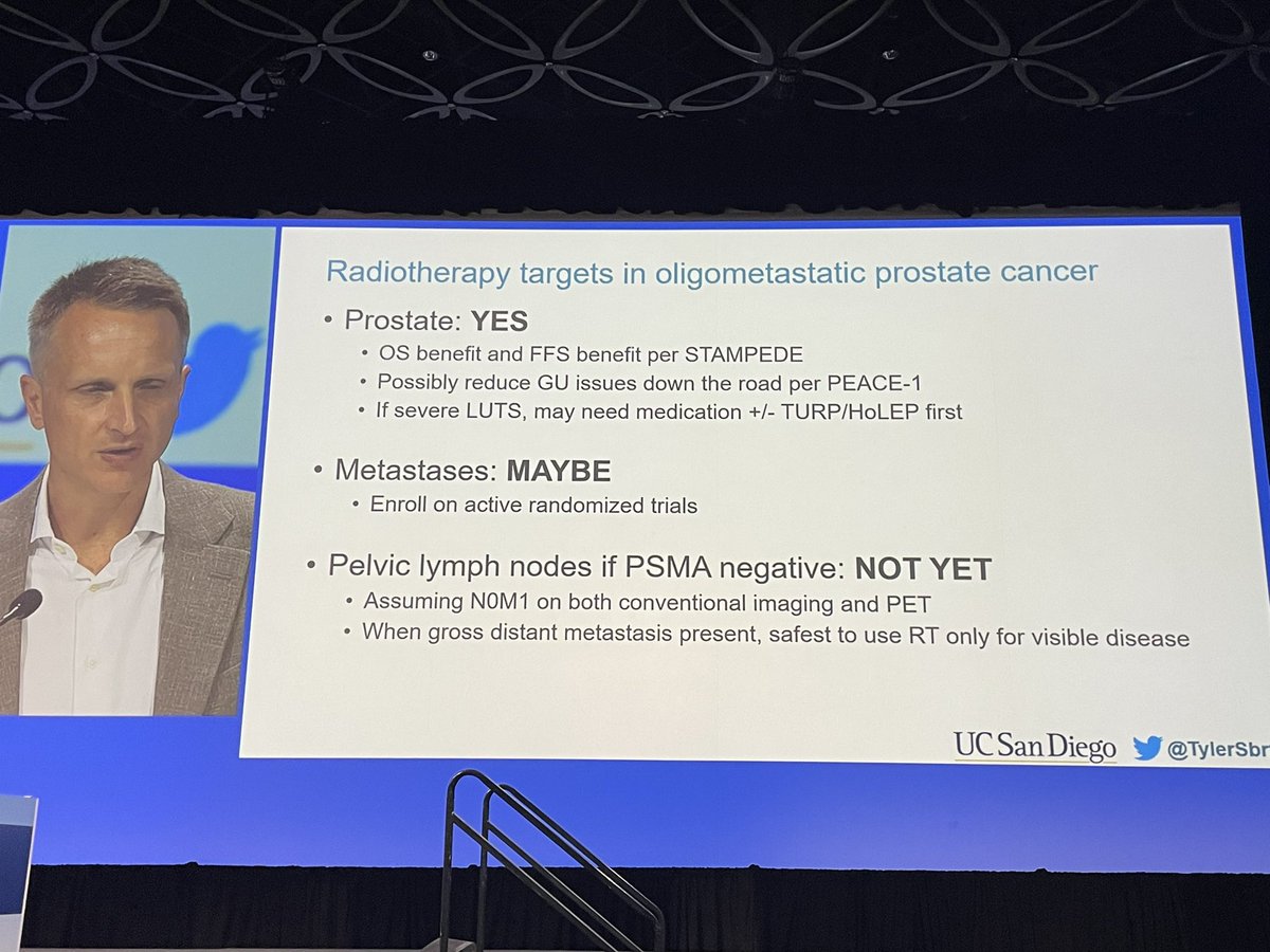 Nice plenary session w @TylerSbrt on the state of the evidence for radiotherapy in oligometastatic #prostatecancer #AUA24