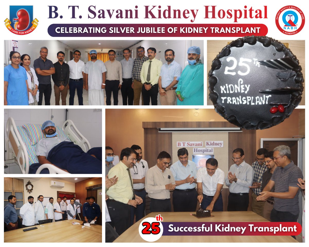 '🎉 Exciting News! 🎉
We're thrilled to announce the successful completion of our 25th kidney transplant at B.T. Savani Kidney Hospital! 
#kidneytransplant #kidneys #transplant #urology #nephrology #silverjubilee #kidneyfailure #health #hospital #rajkot #india