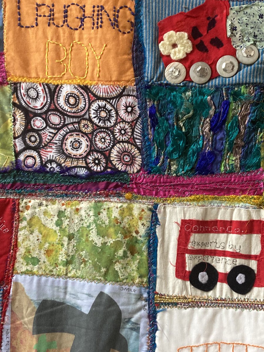 Sitting  here in real time - taking a moment to honour the life of Connor Sparrowhawk. Conor aged 18  died at a specialist NHS centre for people with learning disabilities . The quilt speaks for all those with learning disabilities. Now go see ‘ Laughing Boy’.