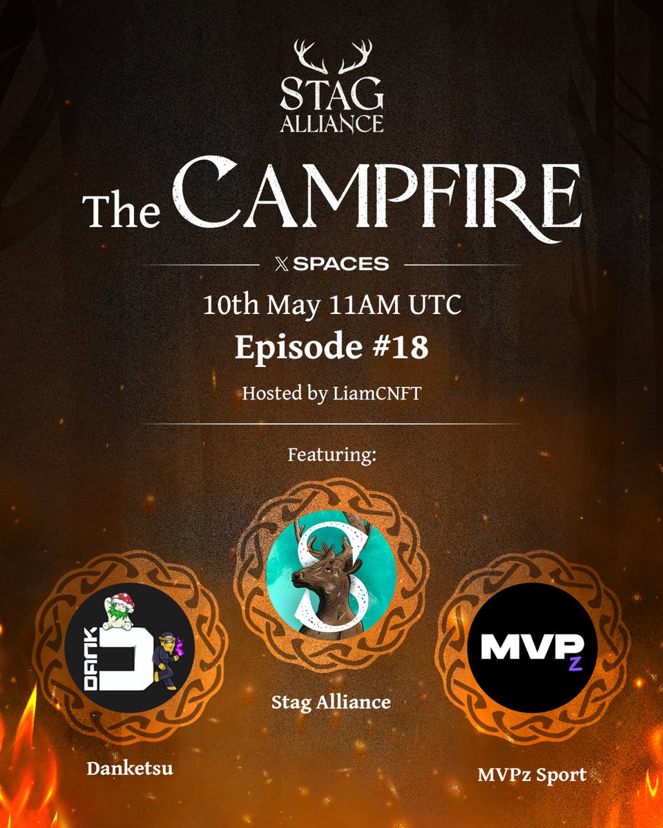 🔥Campfire Episode #18 📅May 10th 🕚11 AM UTC We have an incredible space lined up for you with guests: @DanketsuNFT @mvpz_sport 🥂Hosted by the legend @LiamCNFT 🔔Set your reminders, and get those drinks See you there! x.com/i/spaces/1Mnxn…