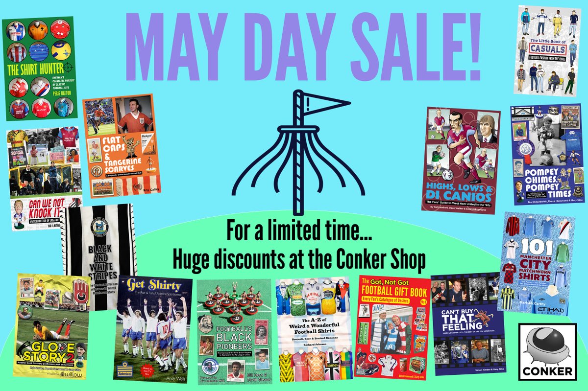 MAYDAY! MAYDAY!
Don't miss our May Day Bank Holiday Sale - all our books are just a TENNER from now until Monday evening. 
Rush to the Conker Shop and fill a trolley...
conkereditions.co.uk/shop/

#gotnotgot #blackpoolfc #mcfc #nufc #lcfc #whufc #casuals #pompeyfc #admiralsports
