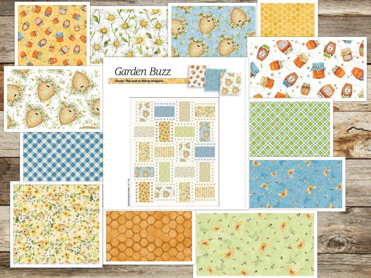 Now In! Sandy Clough's Honey Bees #Garden Buzz. Check out its #charming motifs and warm color palette. Featuring Bee skeps, #daisies, and delicate #honeybees in a palette of warm #honey tones, soft sky-blues, and leafy greens Free Patterns buff.ly/3Icj2P8
