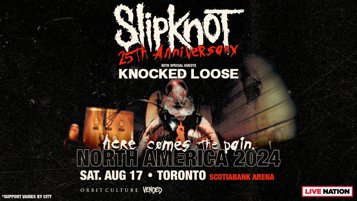 HERE COMES THE PAIN to Scotiabank Arena 🔥 @slipknot is celebrating 25 years of chaos on Saturday, August 17th! 🎟 bit.ly/3ybjAD4