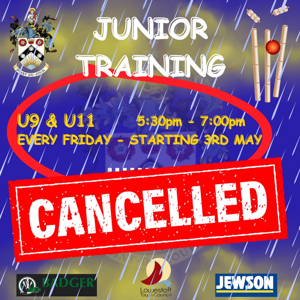 🌧️ Due to the Weather, tonight’s Junior Training has been cancelled.