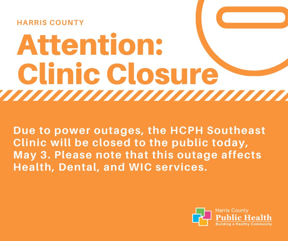 We regret to inform you that the Southeast clinic has lost power ⚡. As a result, we are rescheduling all appointments for a later date. Please note that this outage affects Health, Dental, and WIC services. We apologize for any inconvenience. Stay safe! 🌟