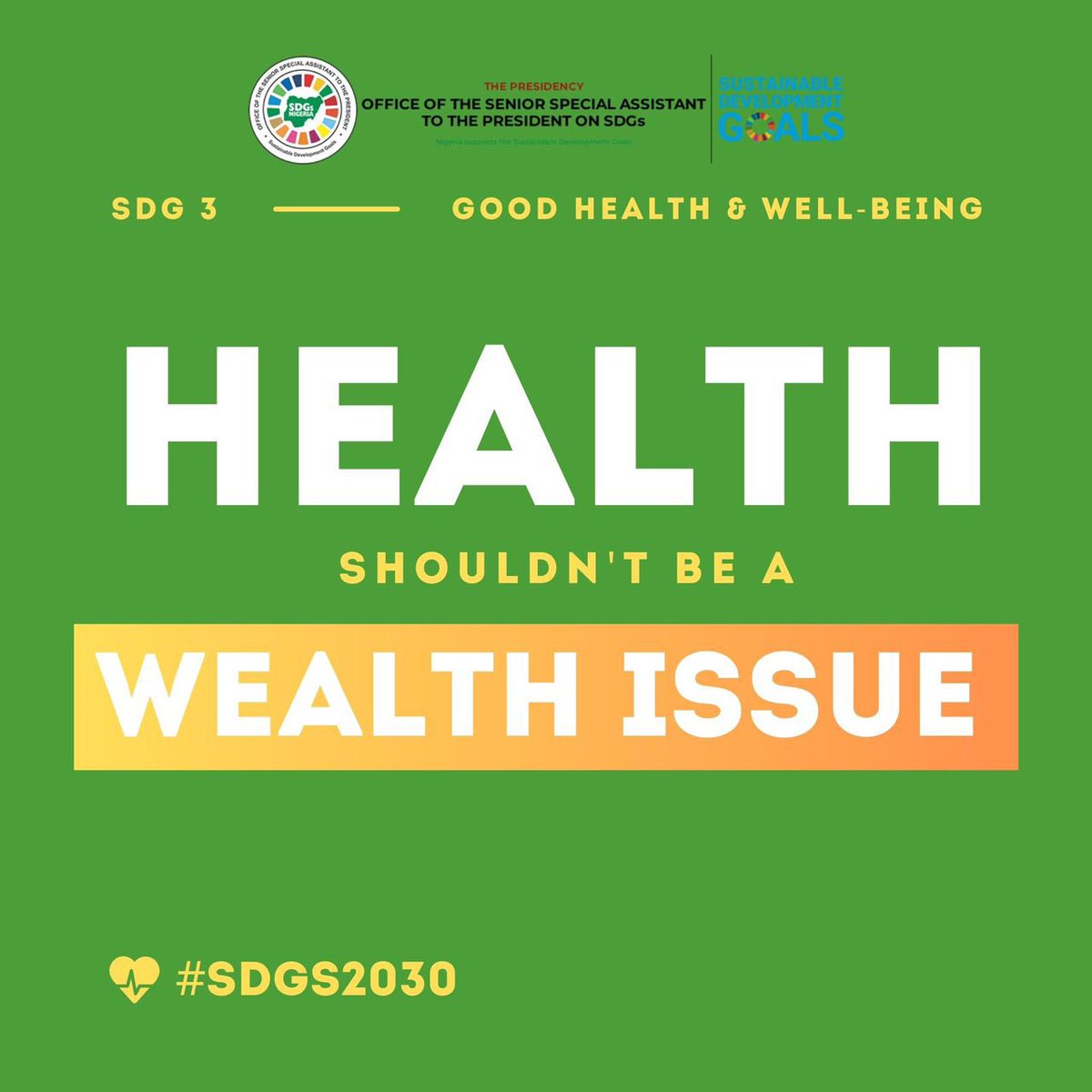 Health is a right, not a privilege. Let's strive for a world where access to healthcare doesn't depend on wealth. 

Take action today! 

#HealthForAll #UniversalHealthcare
#SDGgoals