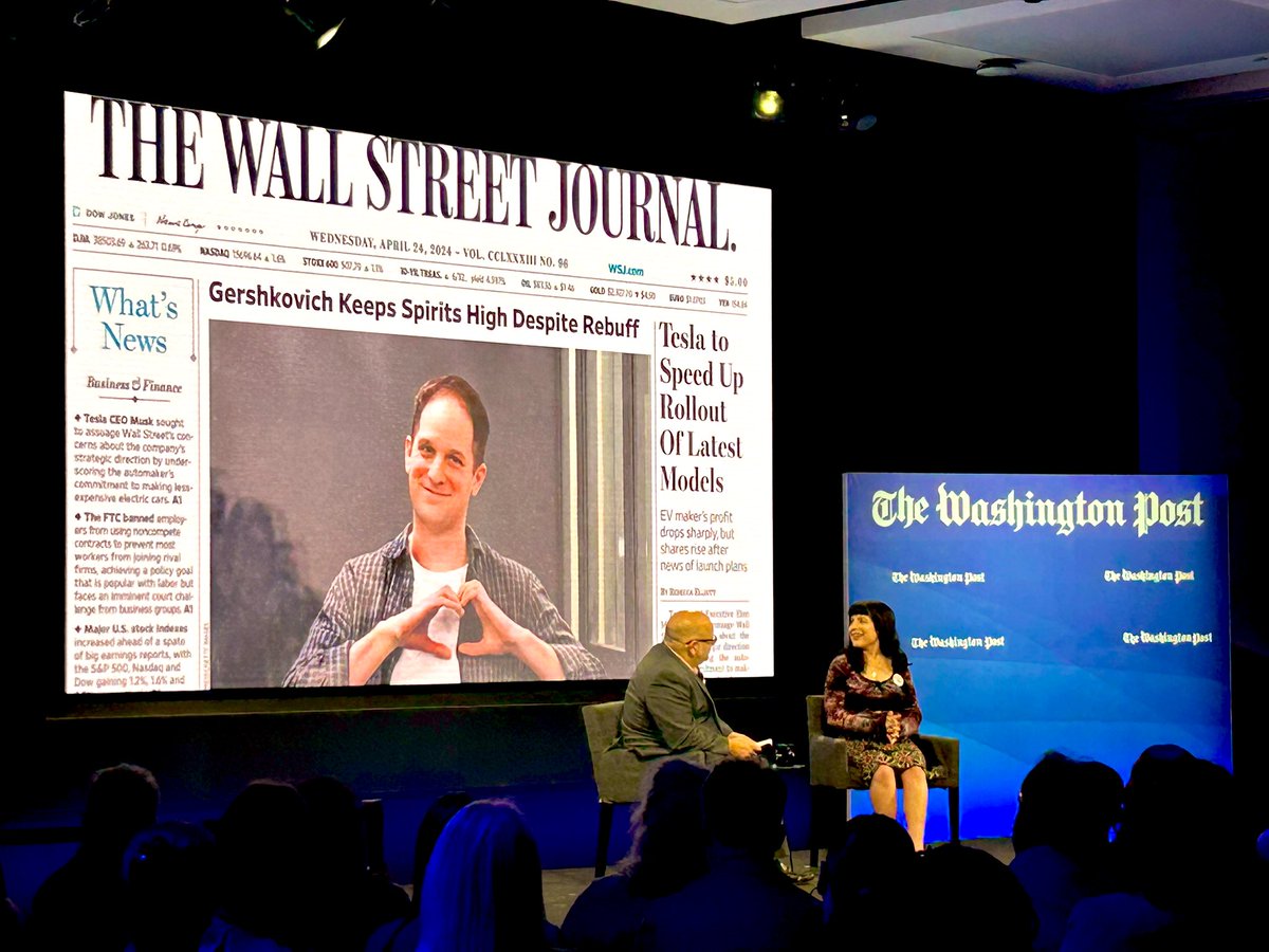 Danielle Gershkovich, sister of #EvanGershkovich, joins @jrezaian this morning in conversation for @PostLive. Her strength and poise is palpable from the stage. “It was scary in the beginning… but anything for my brother,” she says about being in the spotlight for his cause.