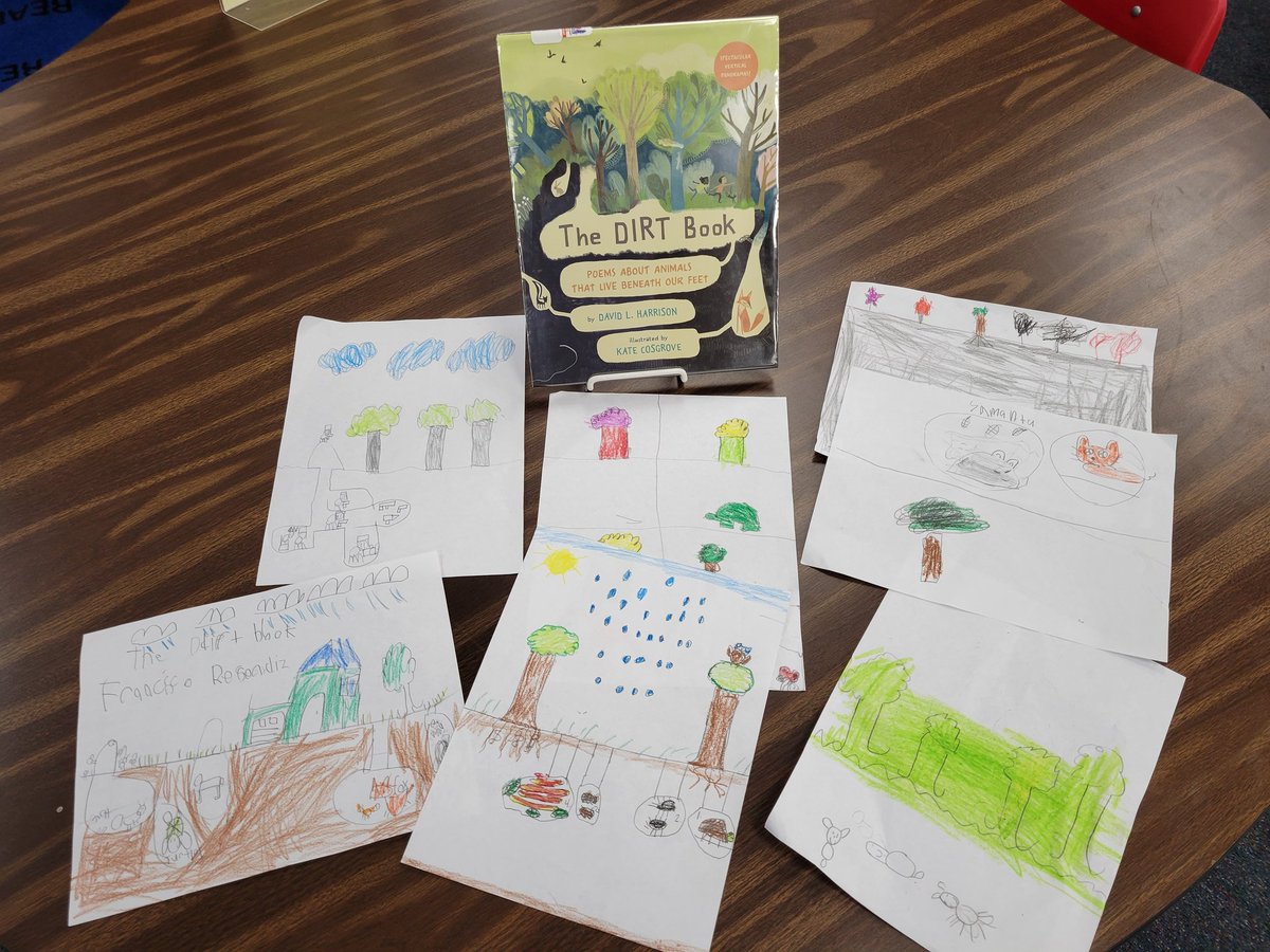 In the library, Sts are learning about dirt and what lives beneath with the @TBABooks The Dirt Book & using their drawing skills by creating their own illustrations.