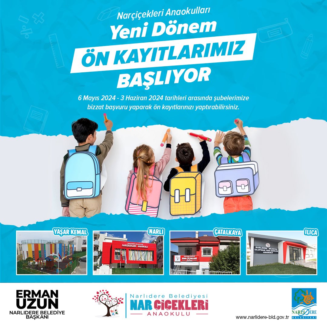 Nar Çiçekleri Anaokullarımızda yeni dönem öncesinde ön kayıtlarımız başlıyor. 📍Çatalkaya 📍2.İnönü 📍Narlı 📍Ilıca Ön kayıt yaptırmak isteyen ailelerimizi 6 Mayıs - 3 Haziran tarihleri arasında şubelerimize bekliyoruz. (Telefonla kayıt yapılmamaktadır)