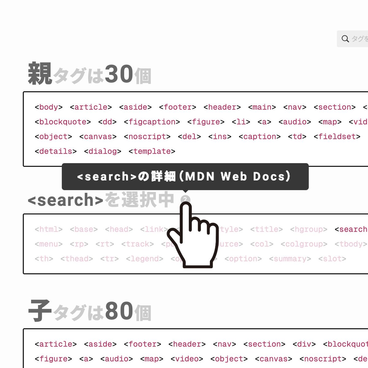 html5nest's tweet image. Tips💡
HTML5Nestでは全てのタグがMDN Web Docsにリンクされています!
『あれ?このタグどういう意味だっけ?』という場面で、ぜひこの機能をご活用ください!
#html5nest
#mdnwebdocs