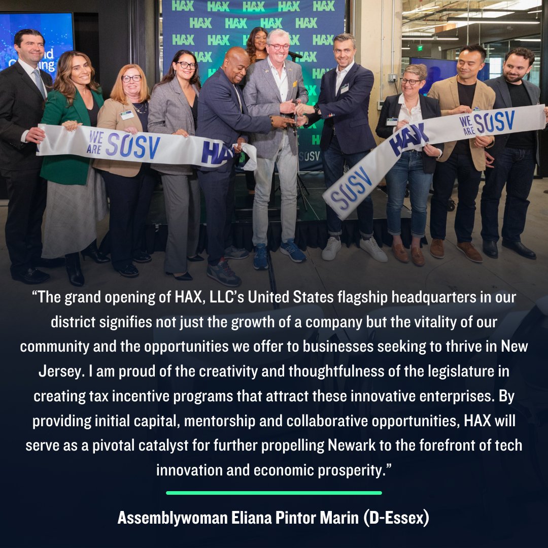 Asw. Eliana Pintor Marin joined other state & local officials this week to celebrate the grand opening of @hax_co's US HQ! Having this #hardtech accelerator in Newark will benefit NJ entrepreneurs & startups. @SOSV #SmallBusinessWeek 📷Rich Hundley III/ NJ Governor’s Office