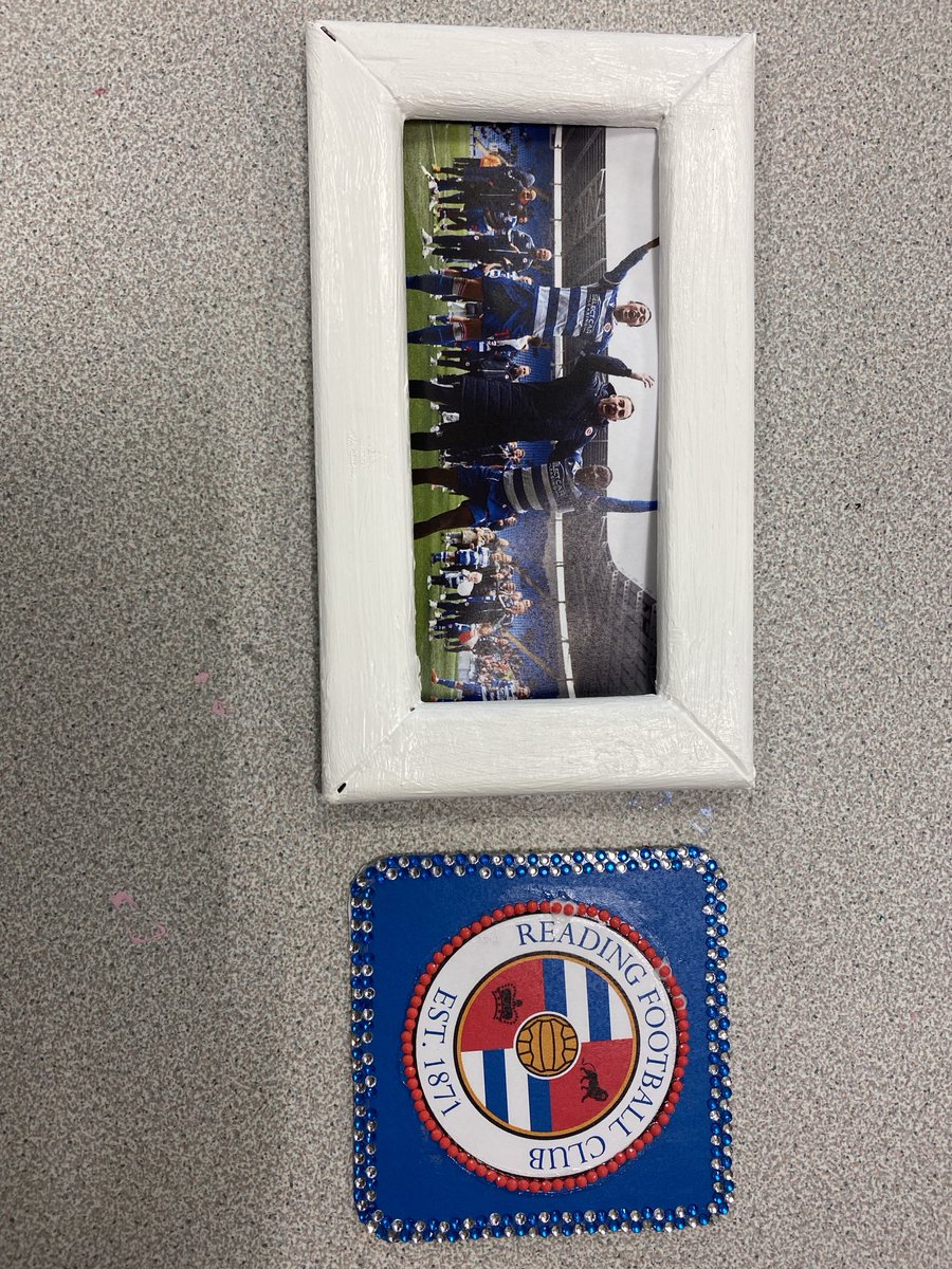 ⁦@ReadingFC⁩ ⁦@CranburyCollege⁩ student Joey has made some diamond art in art and a picture frame in trades to celebrate the great team of Reading Football Club who do so much for us here!