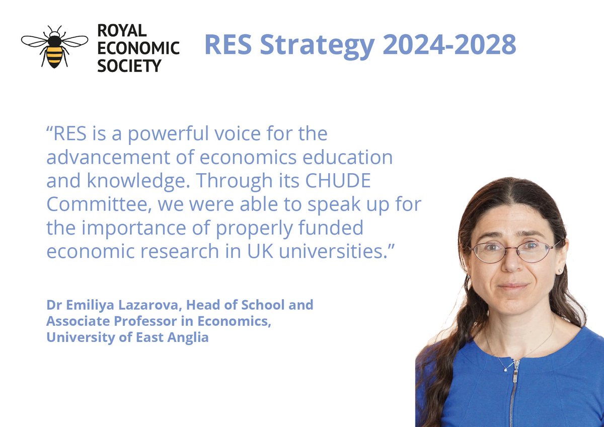 Help RES reach our strategic goal to ‘advocate for #economics'. See what RES Chair of CHUDE Emiliya Lazarova has to say! Help support our goal by becoming a #RESmember👉shorturl.at/gkpsK #EconTwitter #RESStrategy #advocacy