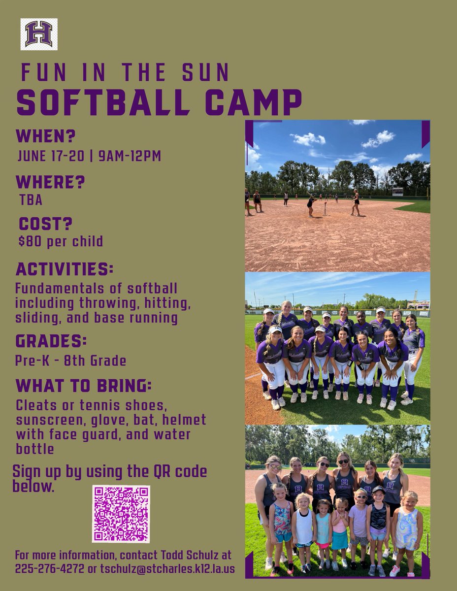 Come have some fun in the sun with our favorite girls at the HHS Softball Camp! ☀️🥎💦
Use the QR code on the flyer to register!