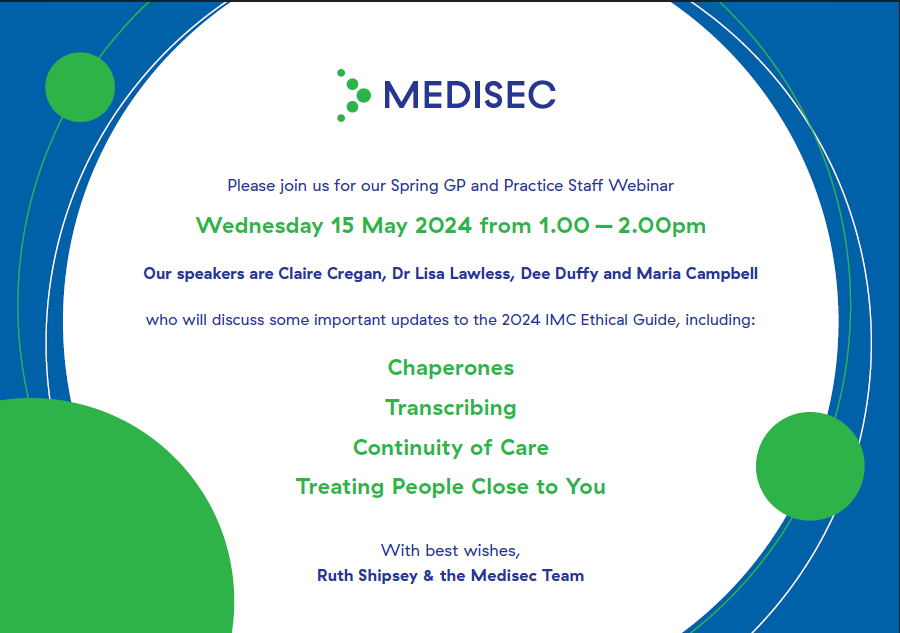 Delighted to invite GPs and their practice staff colleagues to our webinar on 15 May 2024 where we will discuss: Chaperones; Transcribing; Continuity of Care; Treating people close to you. All welcome! Click below to register: us06web.zoom.us/webinar/regist…