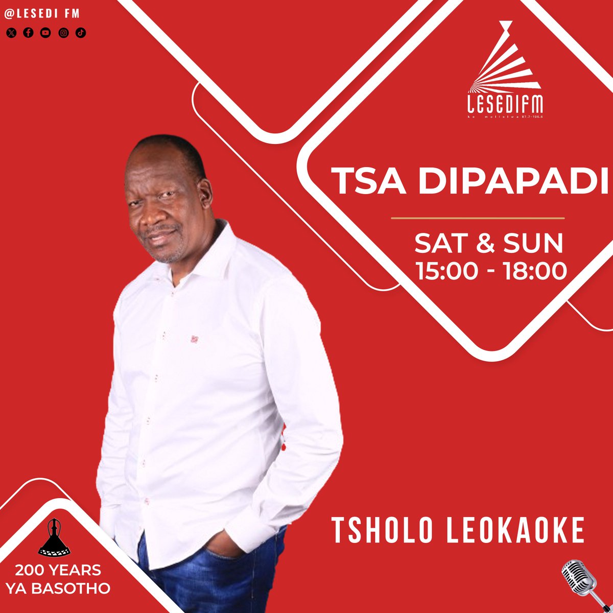 #TsaDipapadi le Tsholo Leokaoke. 📱:0832840008 📞:0860003084 🌐: bit.ly/3JmKYxO Mamela Radio! #200YearsYaBasotho