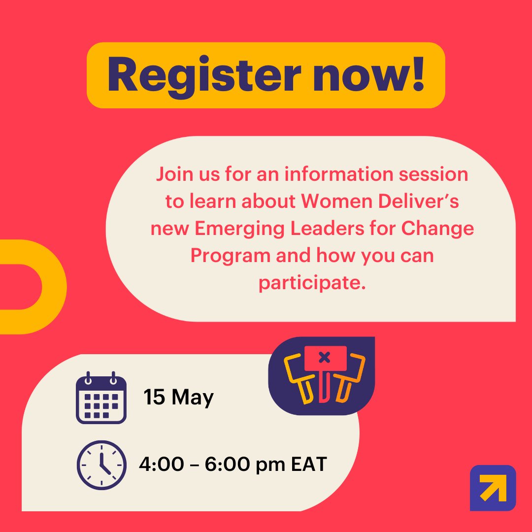 Got questions about the Emerging Leaders Program and the East Africa Cohort application? Then it's time ⏰ for an info session! Join @WomenDeliver for a webinar 💻 to go over the program offerings, eligibility criteria, and more. RSVP today 👇 bit.ly/3UaIuKz