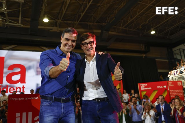 Sánchez y Feijóo trasladan su pulso a la campaña catalana con Illa en el centro del debate. efe.com/espana/2024-05…